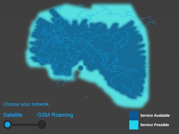 Bereik sat phone Thuraya. Bron: Thuraya